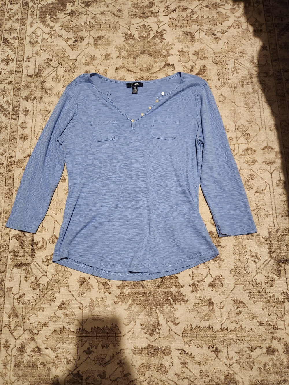Chaps Women's Light Blue Long Sleeve V-Neck Knit Top